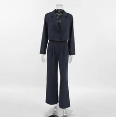 Hnewly  Women's Classic Two - Piece Set: Suit Collar Long Sleeved Casual Blazer and Loose High Waisted Elastic Band Long Pants