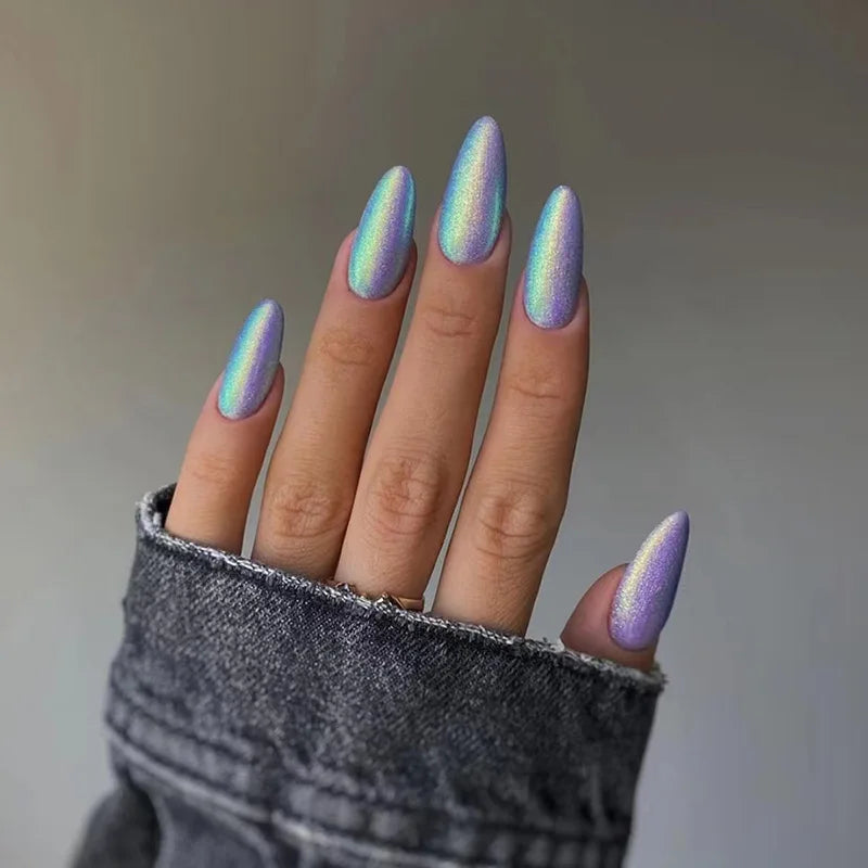 Hnewly 24Pcs Almond Nails Set with Glue Gradient Short Oval False Nails Wearable Round Head Press on Nails Full Cover Fake Nail Tips