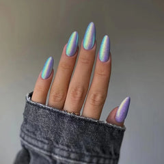 Hnewly 24Pcs Almond Nails Set with Glue Gradient Short Oval False Nails Wearable Round Head Press on Nails Full Cover Fake Nail Tips