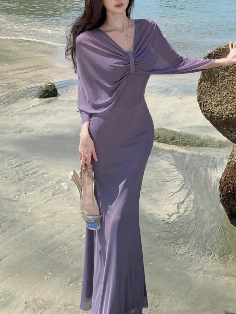 Hnewly Sexy Spaghetti Strap Women's Mermaid Dresses Summer French Elegant Slash-Neck Slim Fit Dress Party Prom Holiday Fashion Vestidos
