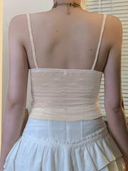 Hnewly Fashion Holiday Style Slim Fit Lace Ruffly Women Camisole Tops Chic Tassel Bow Sheer Ruched Blouses