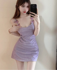 Hnewly  Mini Dresses Women Butterfly Sleeveless Slash Neck Backless Bandage Slim Elegant Party Temperament Dress Female Fashion