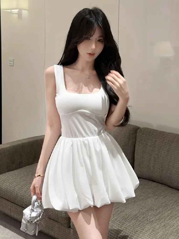 Hnewly  Woman Dress Fashion Sexy Square Collar Sleeveless Slim Summer New Bud Mini Dresses Party Female Clubwear Elegant