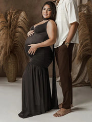 Hnewly  Maternity Dress Photoshoot Black Sheer Mesh Pregnancy Gown Long Maxi Outfit Maternity Studio Photography Photo Shoot Clothes