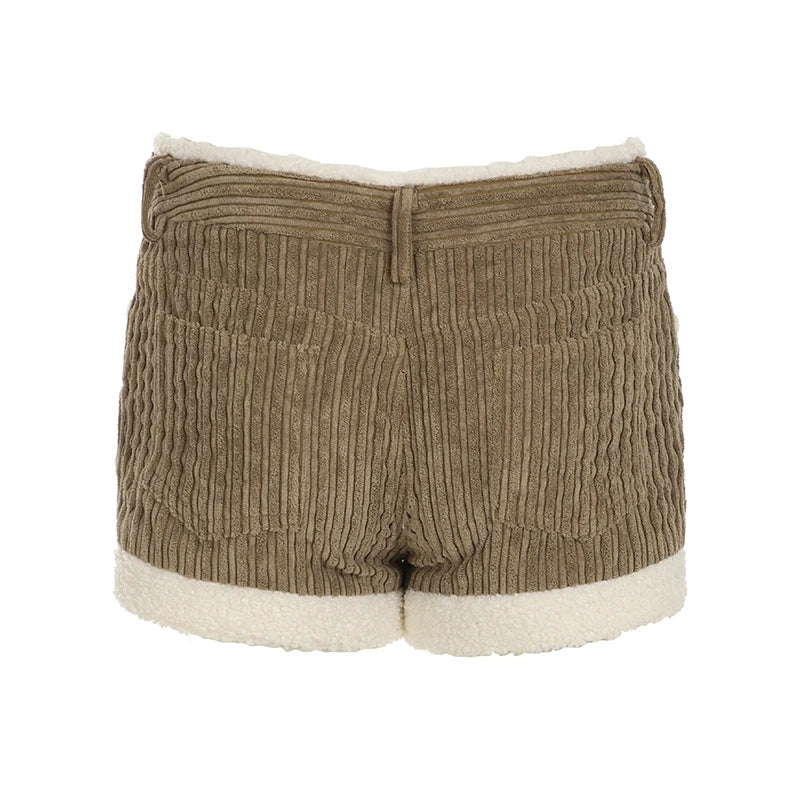 Hnewly cute casual outfits for winter Autumn Trendy New Women’s Corduroy Short Fashion Simple All-Match Faux Fur Trim Spliced Design Short Pants