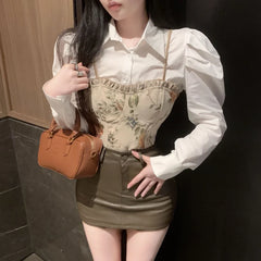 Hnewly  Women's Spring Vest Retro Jacquard Short Slim Bodysuit