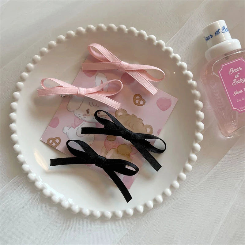 Hnewly 2Pcs Sweet Bowknot Hair Clips Ballet Ribbon Bow Hairpin Bang Clip Girls Mini Grab Clips Woman Headwear Hair Accessories