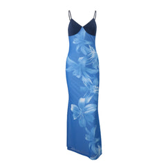 Hnewly  Women's V-neck Printed Dress Sleeveless Slim Slip Long Dress Backless Elegant Sexy Summer Fashion Dress