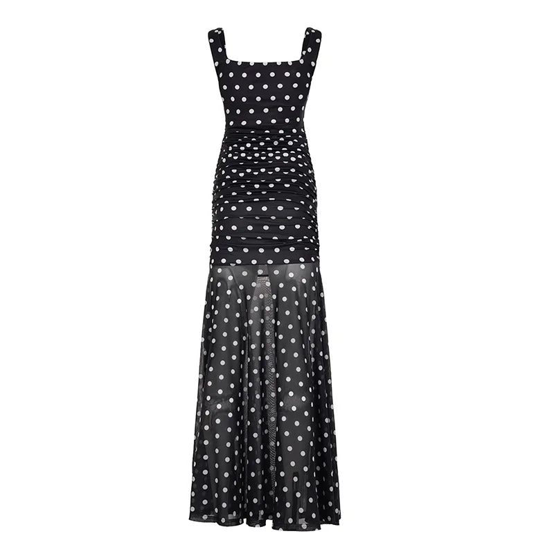 Hnewly Fashion Causal Polka Dots Women Dresses Sheer Mesh Slim Fit French Chic Simple All-Match Trench Summer Dresses