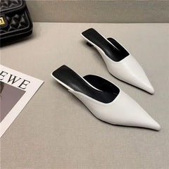 Hnewly  Woman Slippers Pointed Toe Outside Job Sandals Slides Mules Low Heel White Shoes for Women with Comfortable Luxury Korea Style