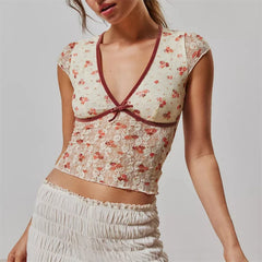 Hnewly Sheer Crop Top 2000s Women Sexy See Through V Neck Sleeveless Floral Lace Tanks Slim Fit Vest y2k Aesthetic Clothing