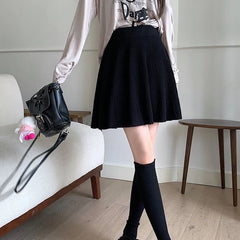 Hnewly  Autumn Winter Knitted White Mini Skirts Women Korean High Waist A Line Pleated Skirt Woman Preppy Style All Match Short Skirts