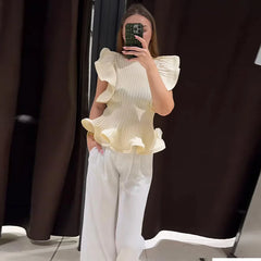 Hnewly  Elegant Wave Knitted Women's Vest Fashion O-Neck Sleeveless Waist-Closed Tank Tops Summer Chic Solid Female Streetwear