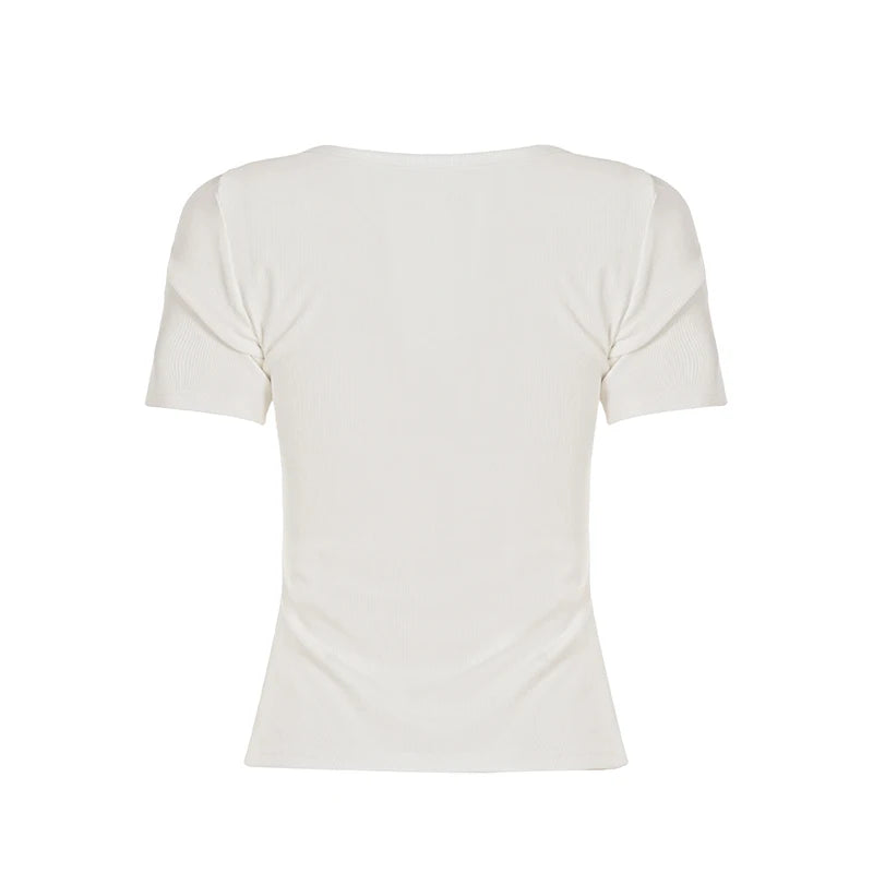 Hnewly Sweet Slim Fit Chic Fashion Simple Women T-Shirts Summer Patchwork Lace Spliced Fake 2 Piece Shirts
