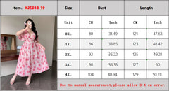 Hnewly  New Big Size Sexy V-Neck Floral Print Long Dresses Summer Side Slits Petal Sleeves Elegant Party Dress Plus Size Woman Clothing