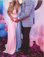 Hnewly  Summer Fashion Splicing Mesh Pregnant Women Off-shoulder Sleeveless Dress Maternity Photography Props Elegant Dress