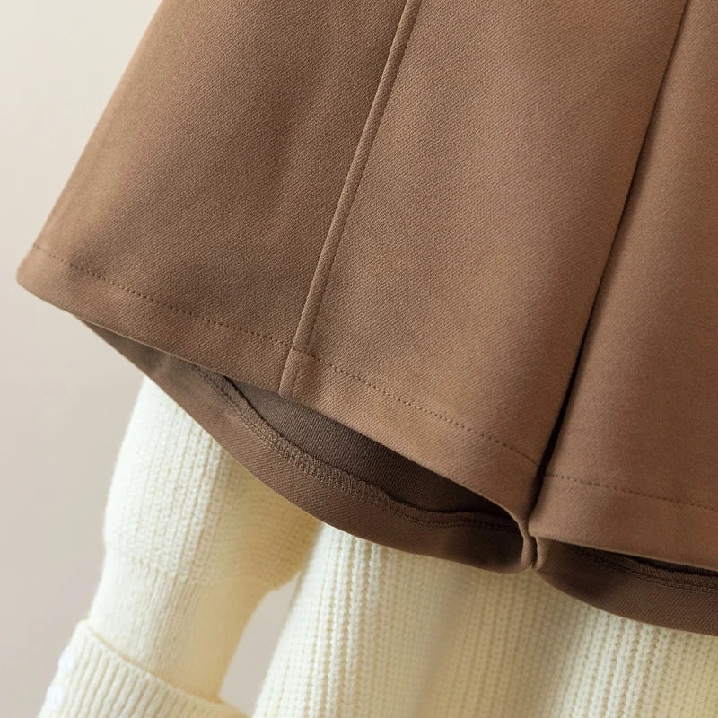 Hnewly  Temperament High Waist Shorts Women New Spring Autumn Double Breasted A-line Wide Leg Pants Large Size Black Versatile Shorts