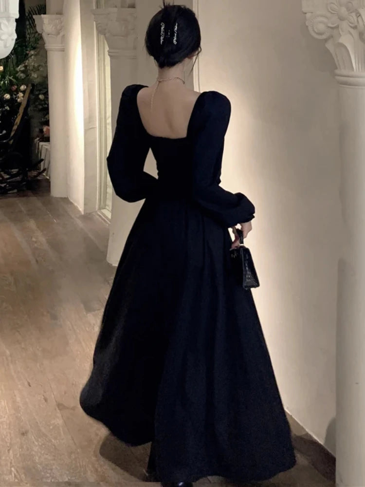 Hnewly holiday dress Long Sleeve Dresses Women Clothes Gown Sexy Side-slit Solid Maxi Vestidos Mujer Chic Autumn French Streetwear Unique Design New