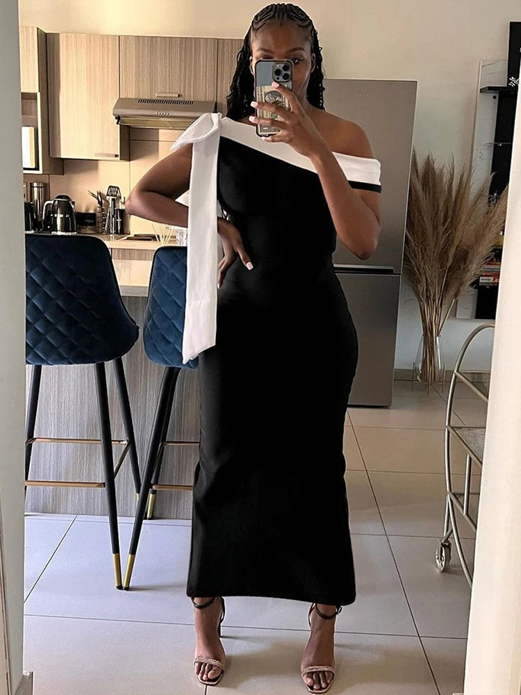 Hnewly  Slash Neck Dress Women Y2K Chic Tassel Bandage Sleeveless Skinny Stretch Elegant 2025 Summer Trend Slim Maxi Bodycon