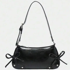 Hnewly  Premium Double Bow PU Leather Underarm And Crossbody Bag Woman Luxury Small Square Designer Handbag Female  Versatile Style Y2k