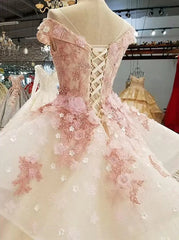 Hnewly  Charming Pink Sweetheart Quinceanera Dresses Off Shoulder Lace Flower Applique Party Princess Ball Gown Vestidos De 15 Años