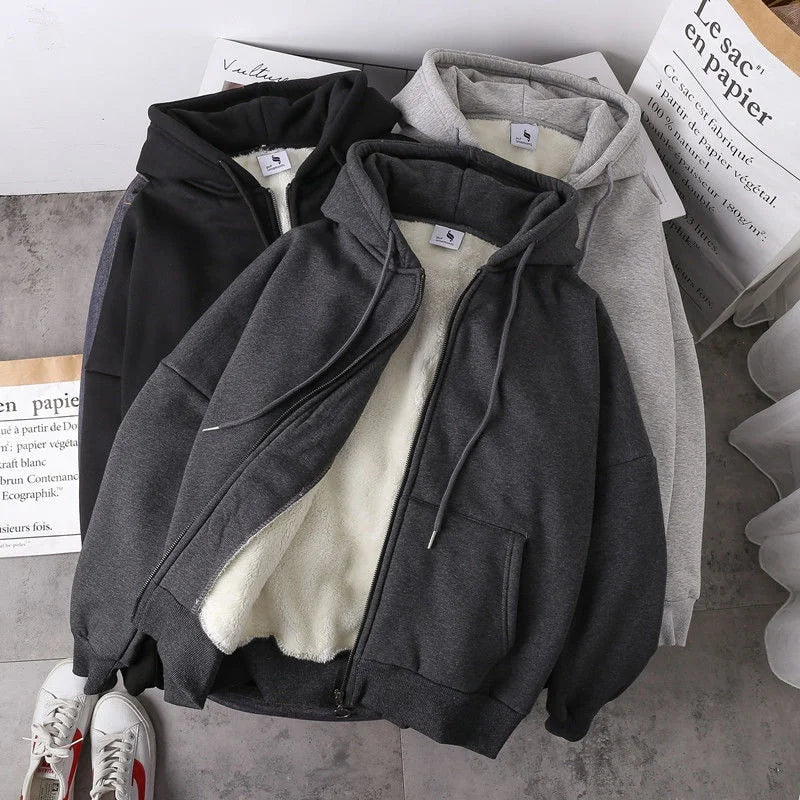 Hnewly comfy outfits winter Women Coat Plush Jackets Solid Color Velvet Thick Warm Winter Hoodies Coat Zipper Sweatshirt Tops Winter Plus Size
