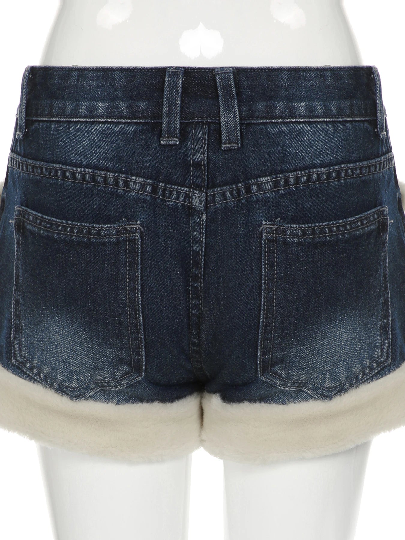 Hnewly Casual Sweet Fur Trim Denim Shorts Korean Style Cute Basic Slim Low-Waisted Shorts Women Winter Fashion Streetwear