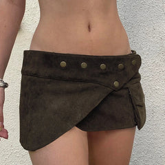 Hnewly Vintage Cargo Skirt Women y2k Style Low Waist Irregular Hem Short Mini Skirts with Pocket Decor 2000s Street Skirts