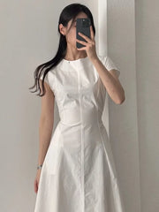 Hnewly Summer Svel Wrap Waist Dr Women's Pure Color Long Dr round Ne Design Faionable plus Size Clothing