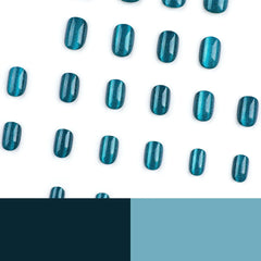 Lunivop  24pcs Short Aurora Blue Short Squared Oval False Nails for Girls Press on Nail To Stick on Cheap Wear Nail Art with Glue Cheap