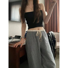 Hnewly Vintage Plaid Women Pants Y2k Oversized High Waist Drawstring Sweatpants Baggy Casual Trousers Korean Fashion Harajuku