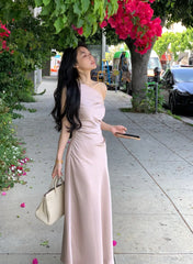 Hnewly Elegant Evening Party Satin Long Dresses for Women 2024 Summer New Pink Birthday Robe Sexy Slash Sleeveless Slim Female Clothing