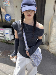 Hnewly  Y2k Aesthetic Slash Neck Vintage Sweater Women Streetwear Autumn Solid Loose Pullover Harajuku Off Shoulder Fairy Grunge Jumpers