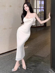 Hnewly  Woman Dress Sleeveless Lace Patchwork Slim Backless Sweet Elegant Temperament Party Dresses Sexy Ladies Fashion