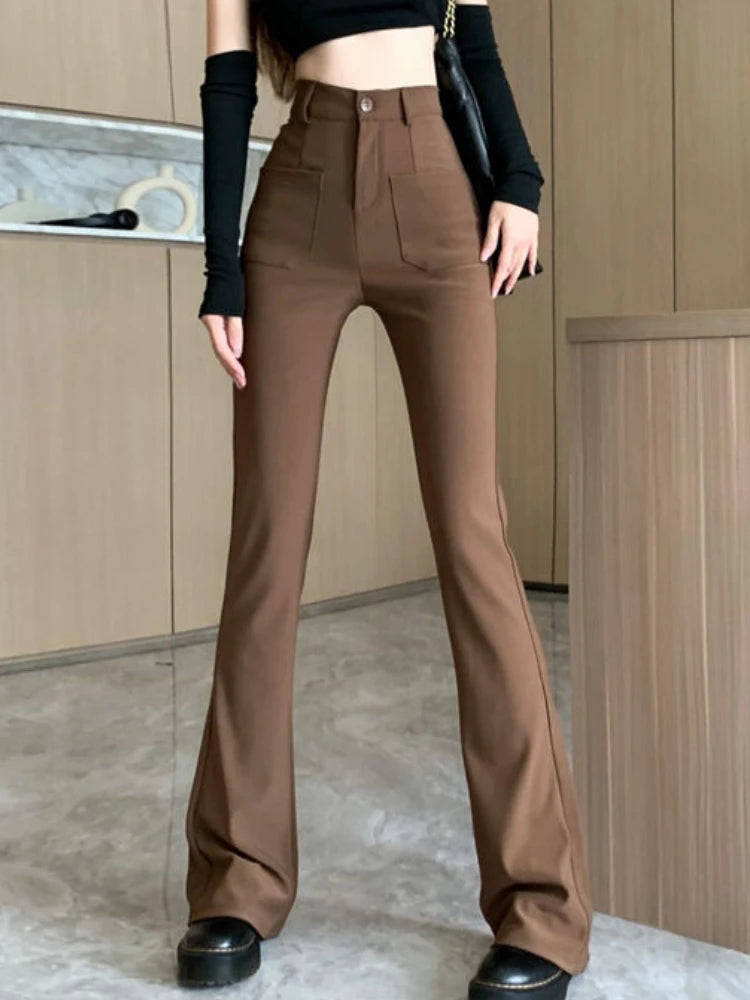 Hnewly Flare Pants Women Slim Casual Sexy Streetwear Basic Solid Spring Chic All-match Korean Style Fashion Soft Ins High Waist Females