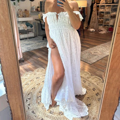 Hnewly  Off Shoulder Lace Camisole White Cashew Flower Dress Bohemian Photo Shooting Pregnancy Dress Photography Dress For Women
