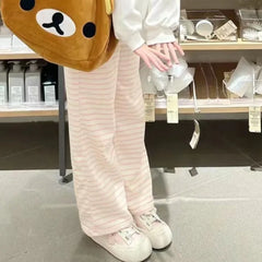 Hnewly  Y2K Striped Sweatpants Women Harajuku Kawaii Sweet Fleece Sports Pants Korean Fashion Cute Girly Basic Trousers