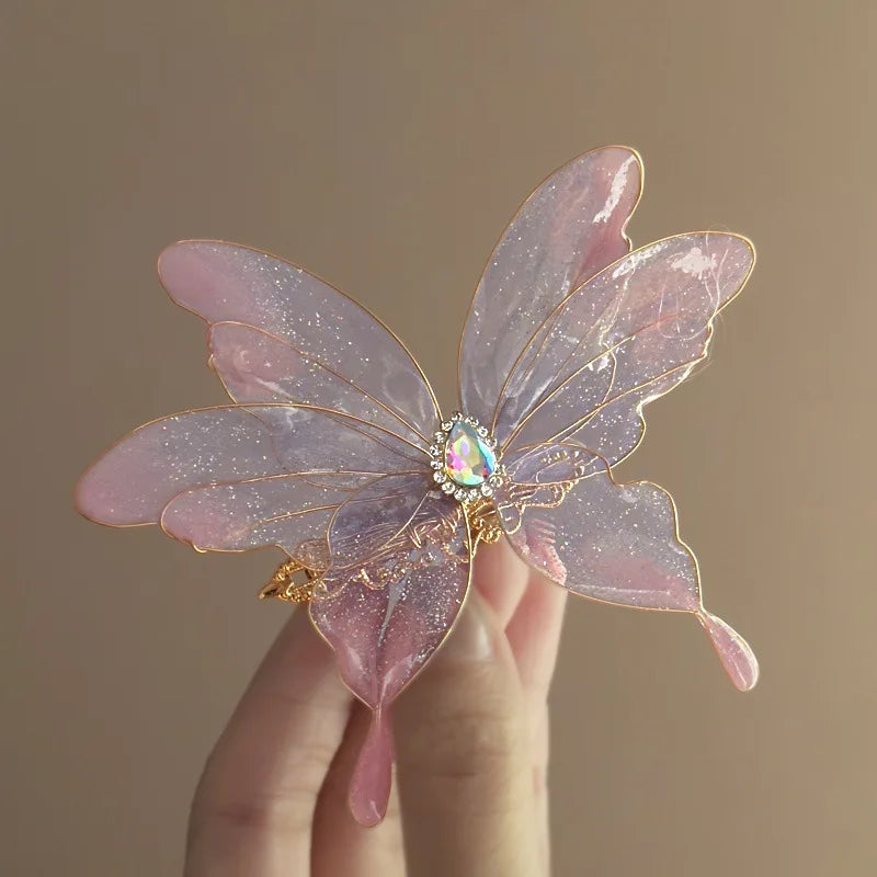 Hnewly  1PC Butterfly Dream Super Fairy New Chinese Retro Heat Shrink Butterfly Hair Clip Niche Design Temperament Hanfu Side Clip