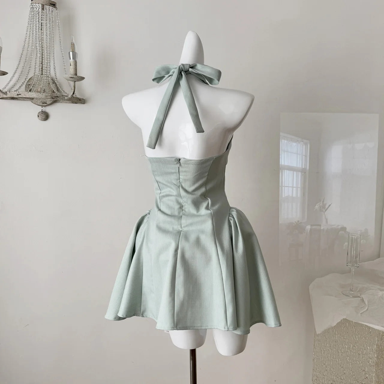 Hnewly Summer Women Korean Evening Mini Dress A-line Halter Frock Birthday One-Piece 2000s Aesthetic Prom Gown Shoujo Vacation