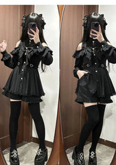 Hnewly  Mine Mass-Produced Oversize Dress Set for Women Spring Japanese Slim Fit Lolita Long Sleeve Top and Shorts 2-Piece Set for Women