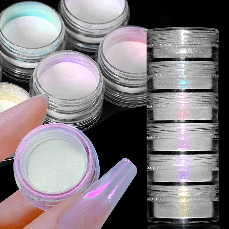 Hnewly 6Box/set Glitter Mirror Dust Nail Powder Chameleon Aurora Metallic Effect Pigments Laser For UV Gel Nail DIY Manicure Decoration