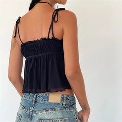 Hnewly y2k Tops for Women Fairycore Clothing Flower/Bow Spaghetti Strap Sleeveless Pleated Camisole 2000s Vest Party Clubwear