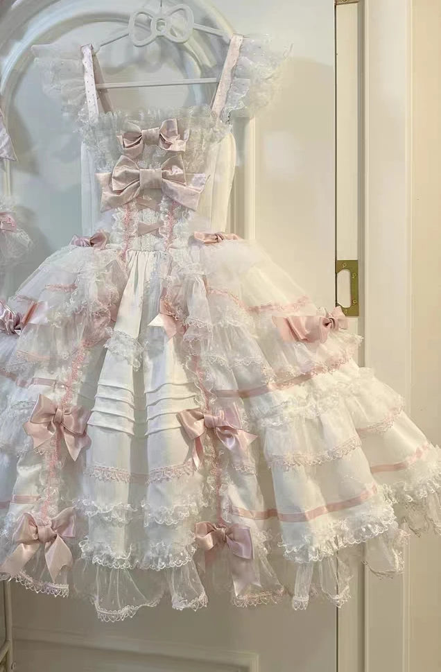 Hnewly  Sweet Lolita Princess Dress for Women Spring and Autumn Girl's Cute Bow Lace Edge Tea Party Dress Lolita Birthday Dress