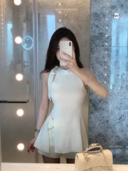 Hnewly Summer French Elegant Sleeveless Vest Blouse Women Office Lady2000s Vintage Clothing Korean Fashion Blouse Female Outwear Chic