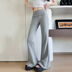 Hnewly  High Waist Elastic Flare Pants Women Autumn New Sports Yoga Long Trouser Woman All Match Solid Color Sweatpants Female