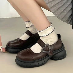 Hnewly Chunky Loafers Shoes autumn Women Japanese Style Slip On brown Lolita Shoes Women Fashion Thick Sole Round Toe Uniform Shoe