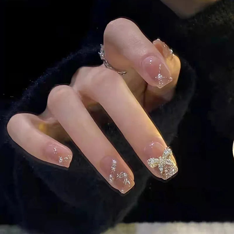 Hnewly 24P Short Round Press On Nails Art Simple Skip-color Red-brown Full Cover Artificial Fake Nails Gradient Whiten False Nail Tips