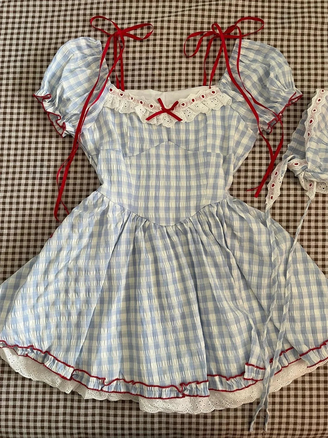 Hnewly Japanese Kawaii Sweet Short Party Dress Women Sleeve Y2k Vintage Plaid Mini Dress Female Elegant Chic Lolita Clothing Outfits