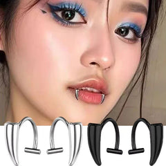 Lunivop  2PCS Stainless Steel Personalised Sharp Teeth Fake Piercing Lip Ring Punk Exaggerated Jewelry for Women Gothic Body Jewelry