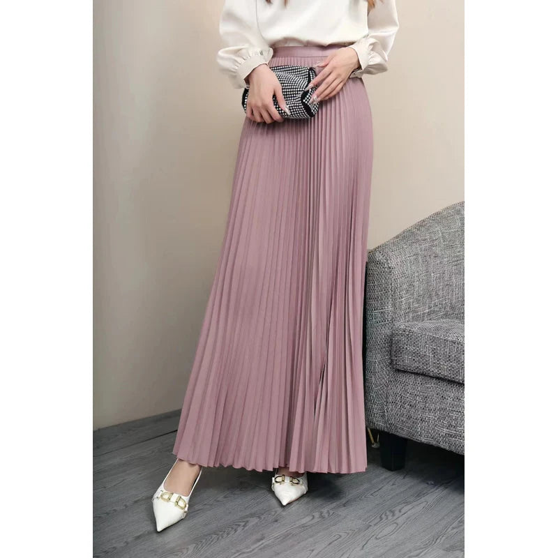 Hnewly Brand Spring Clothes Women Autumn Fashion Casual Office Lady Pleated Skirt Women New Hight Waist Solid Long Skirt